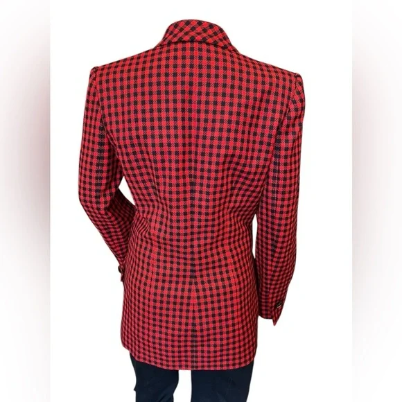 Vintage GIVENCHY Boutiques Blazer Single Breasted Red Black Houndstooth Wool 36 - Picture 5 of 15